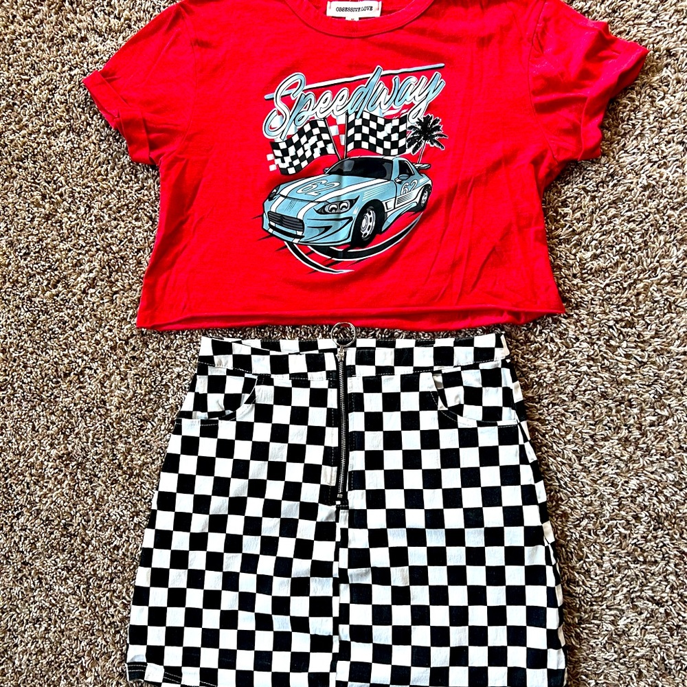 NASCAR/RACING OUTFIT - High waist skirt crop shirt